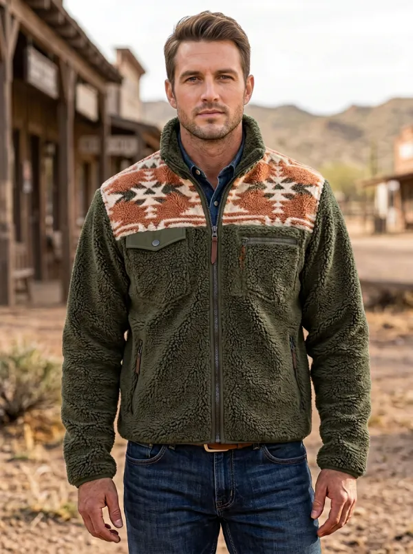 Prairie Ridge Aztec Motif Men's Western Fleece Jacket