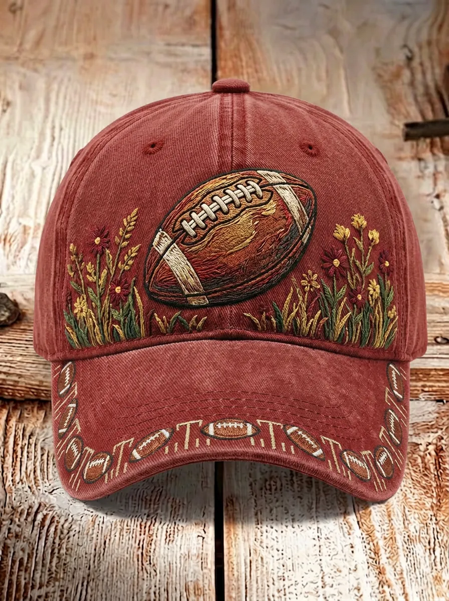 Floral Football Embroidery Baseball Cap