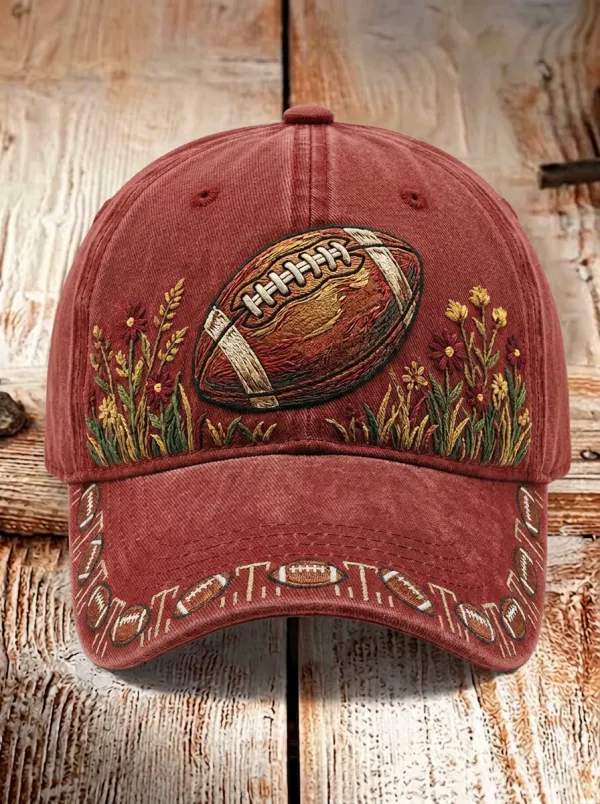 Floral Football Embroidery Baseball Cap
