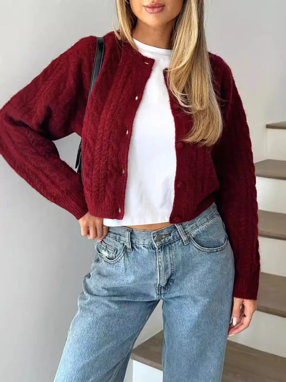 Button Up Cable Knit Cardigan