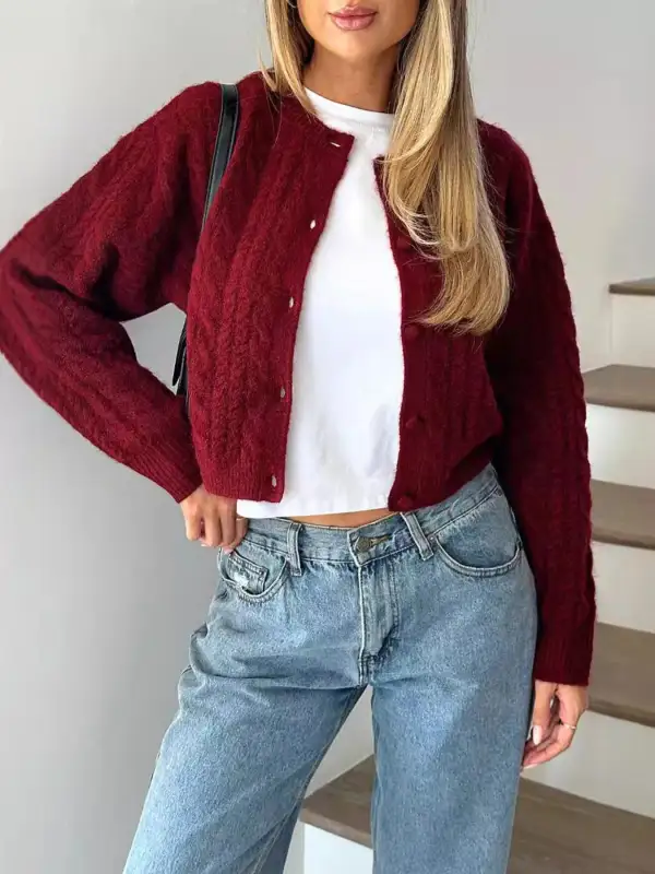 Button Up Cable Knit Cardigan