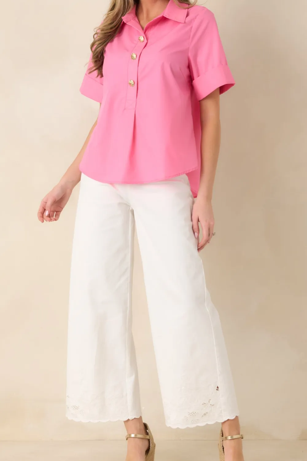 Let Get Button Front Blouse