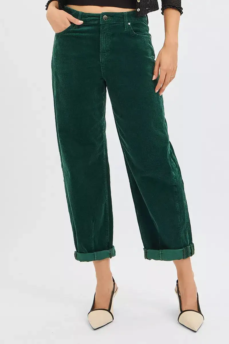 Corduroy High Rise Barrel Leg Pocketed Pants