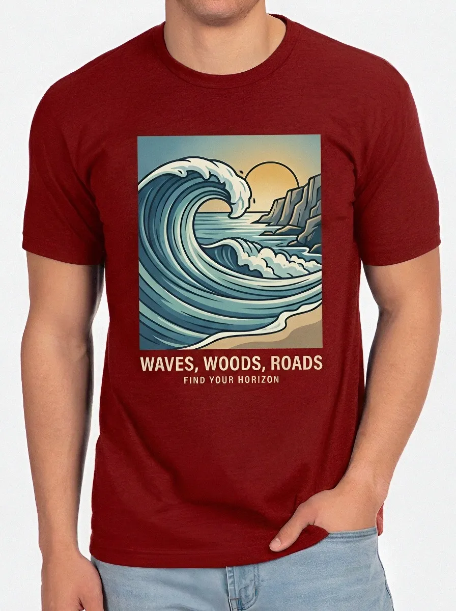 Men's Nature Adventure Ocean Wave Sunset Printed T-shirt