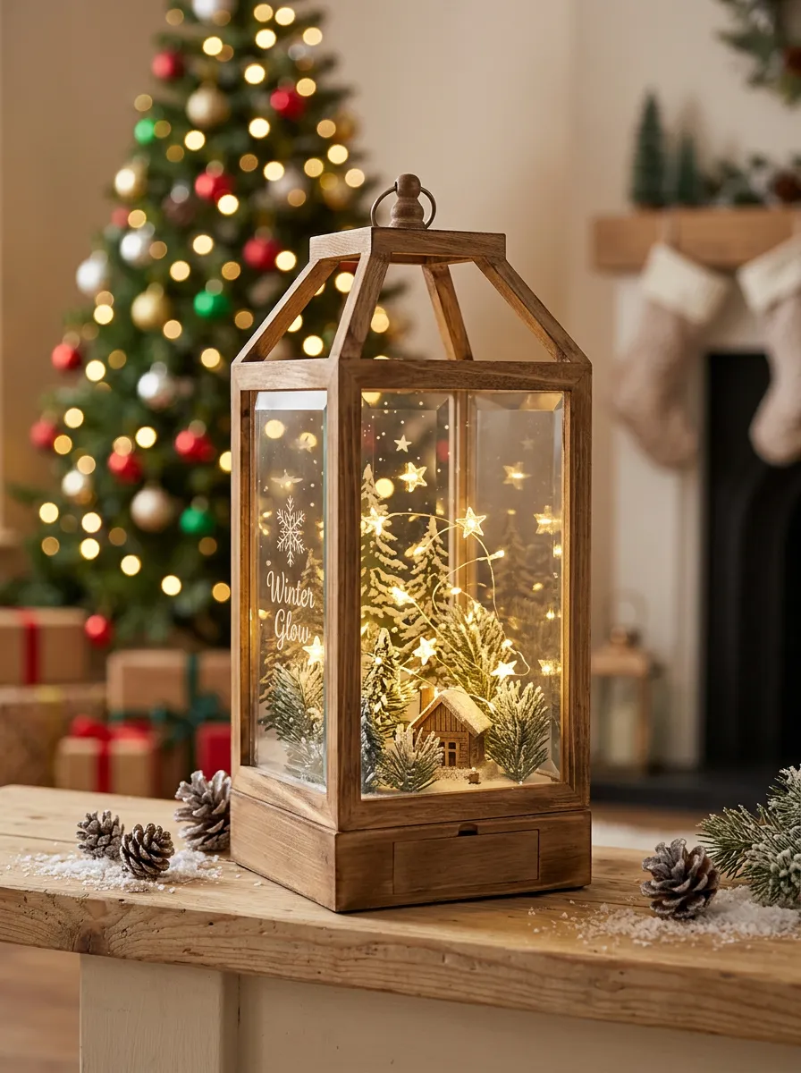 Festive Forest Cabin Scene Style Christmas Light-Up Tree Decor