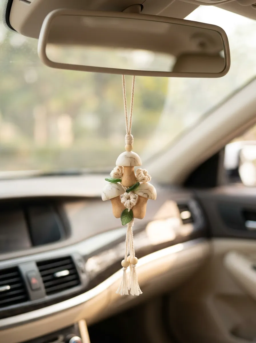 Mushroom Rearview Mirror Hanging Ornament