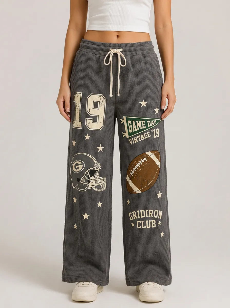 Women's Football Fan Vintage 19 Helmet Printed Waffle Pants