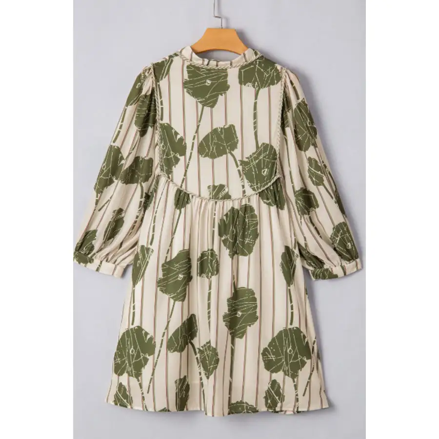 Soft Everyday Tie Neck Three-Quarter Sleeve Mini Dress