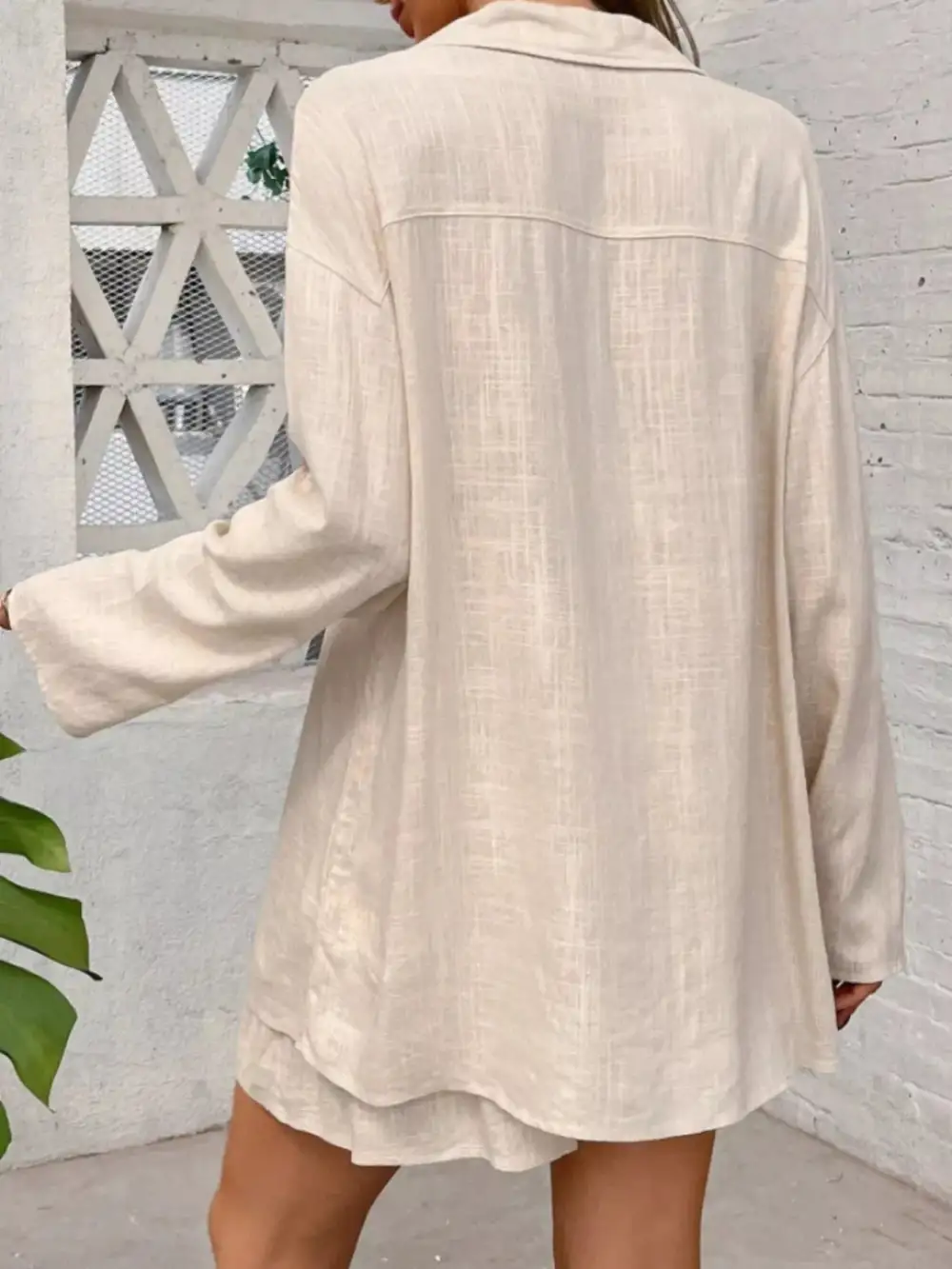 Button Up Roll Up Sleeve Shirt Shorts Set