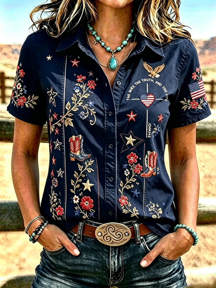 Women's Western style retro printed shirt