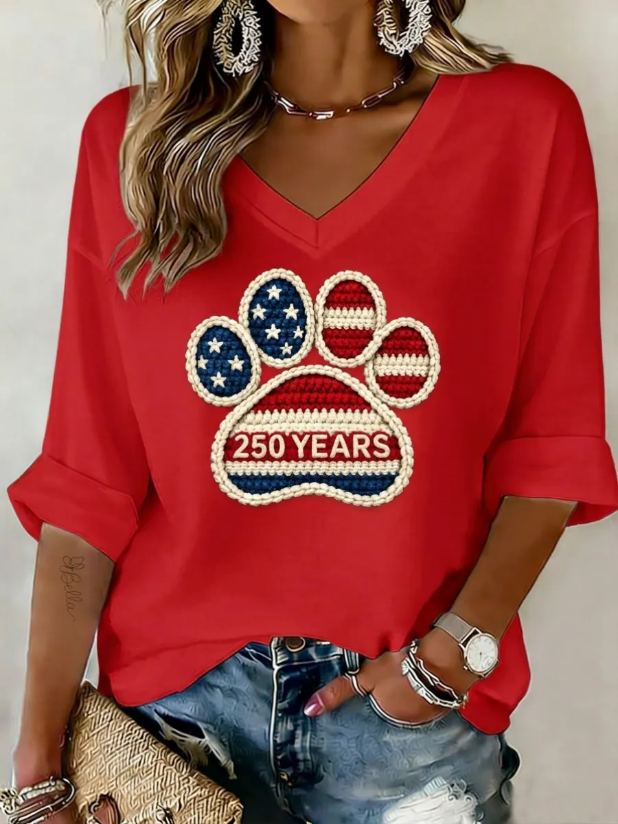 Women's Independence Day Paw Art Print Casual Top