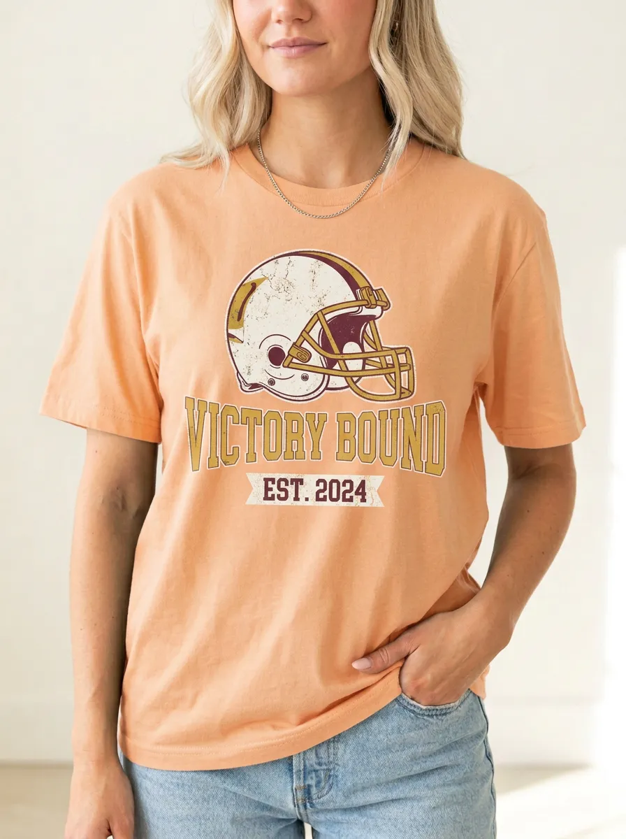 Women's Game Day Inspired Helmet Football Ball Crew Neck Graphic T-Shirt