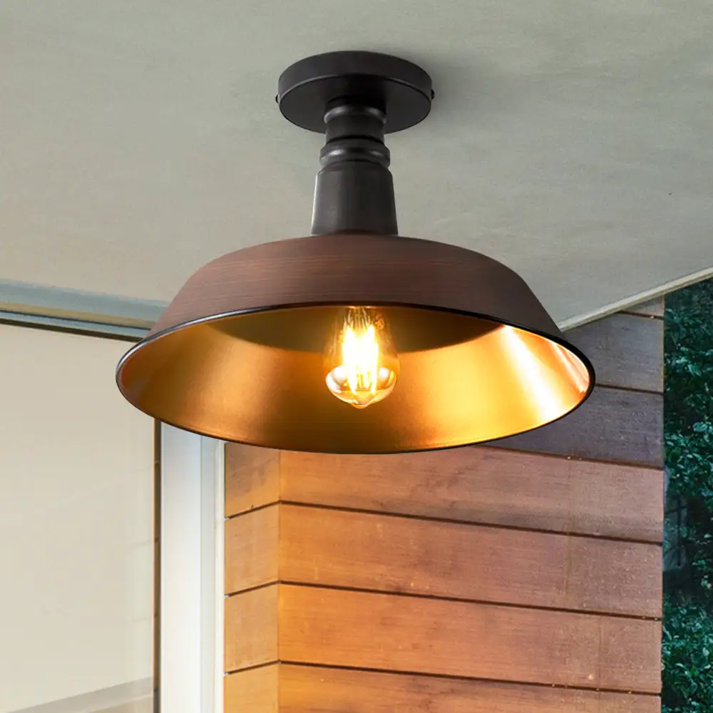 Single-Light Classic Industrial Indoor Outdoor Iron LED Semi Flush Mount