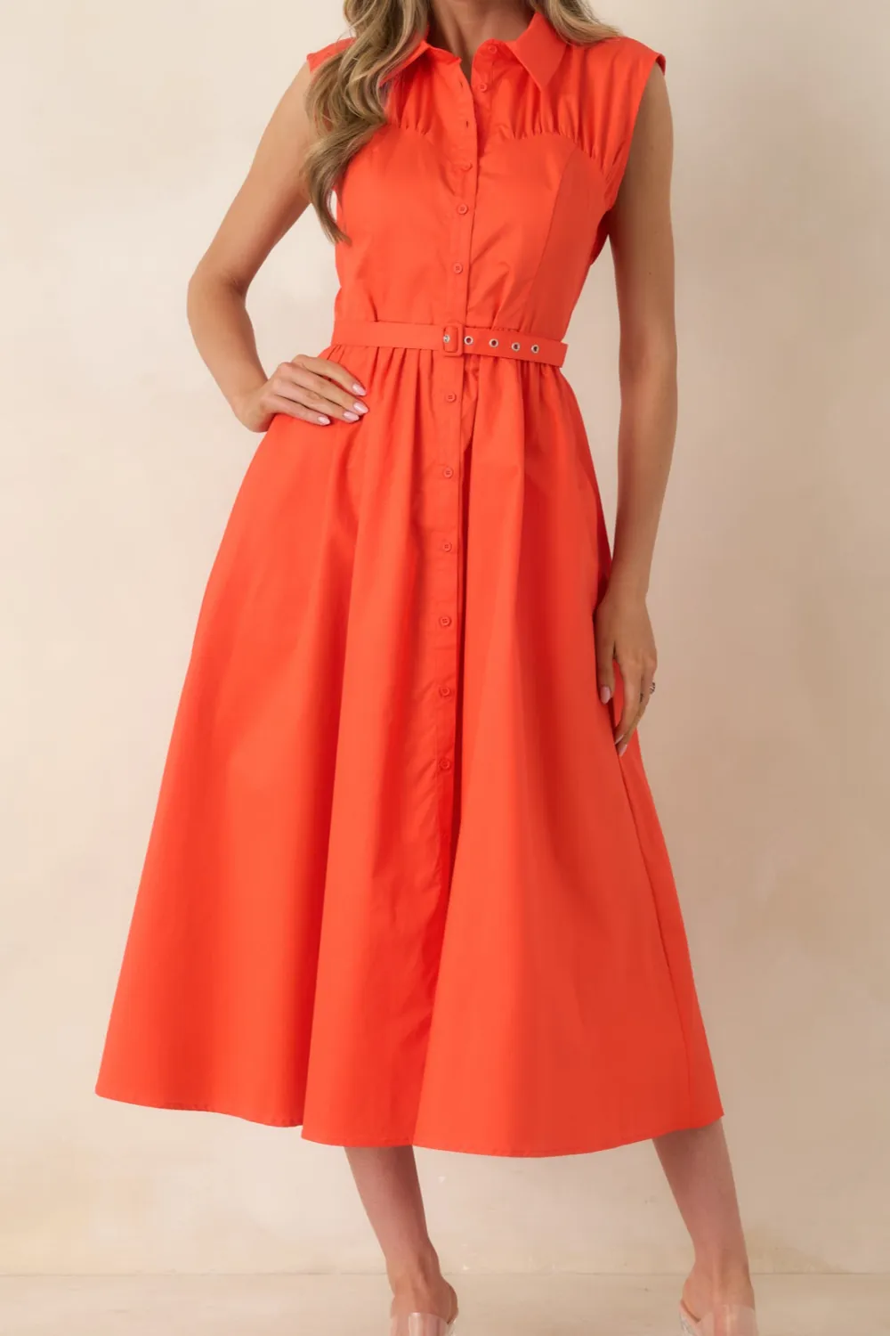 Orange Sleeveless Midi Dress
