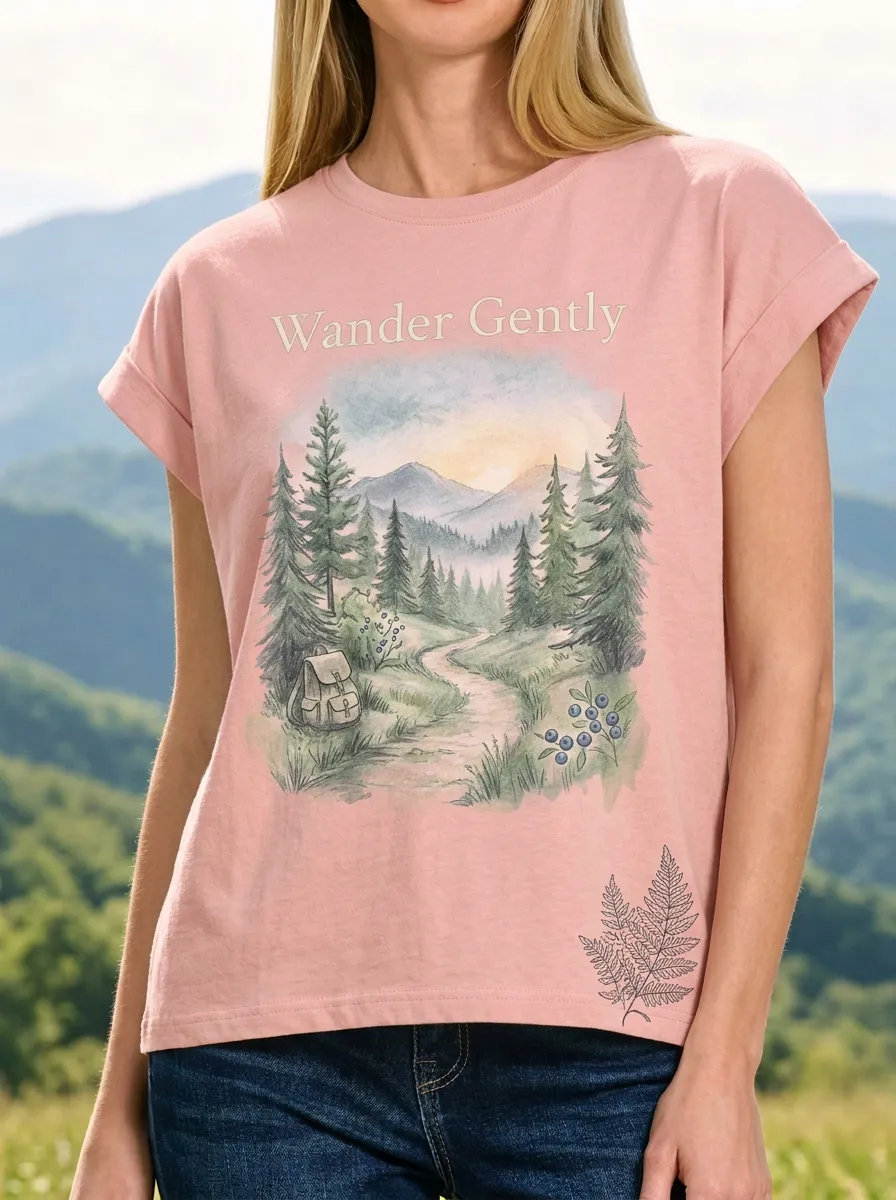 Women's Nature Hiking Wander Gently Forest Landscape Printed T-shirt