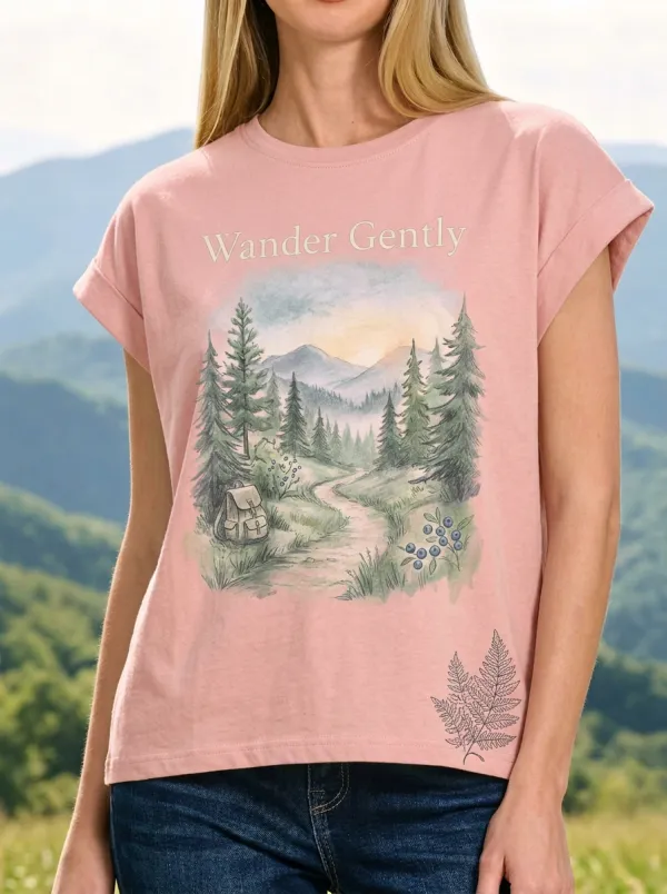 Women's Nature Hiking Wander Gently Forest Landscape Printed T-shirt