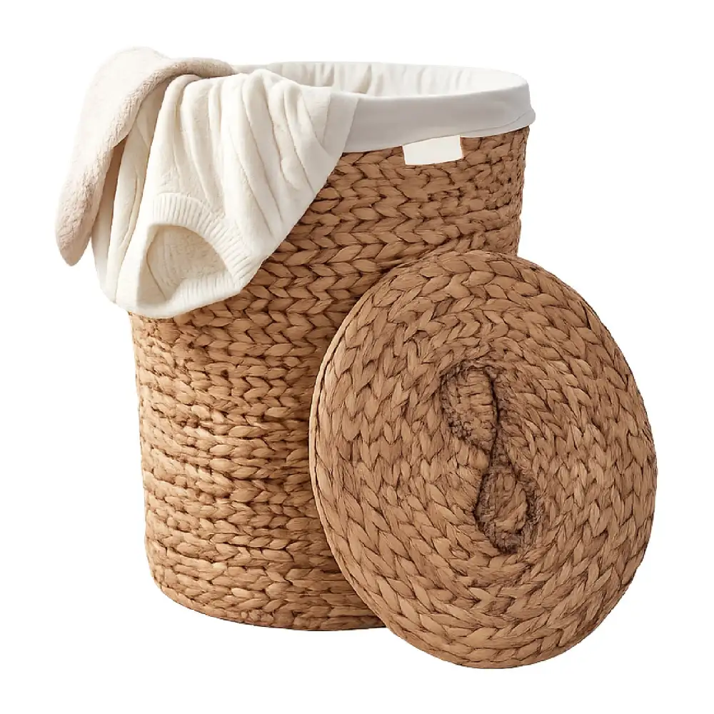 Round Woven Water Hyacinth Storage Hamper with Lid