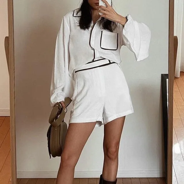 Long Sleeve Shirt Shorts Set