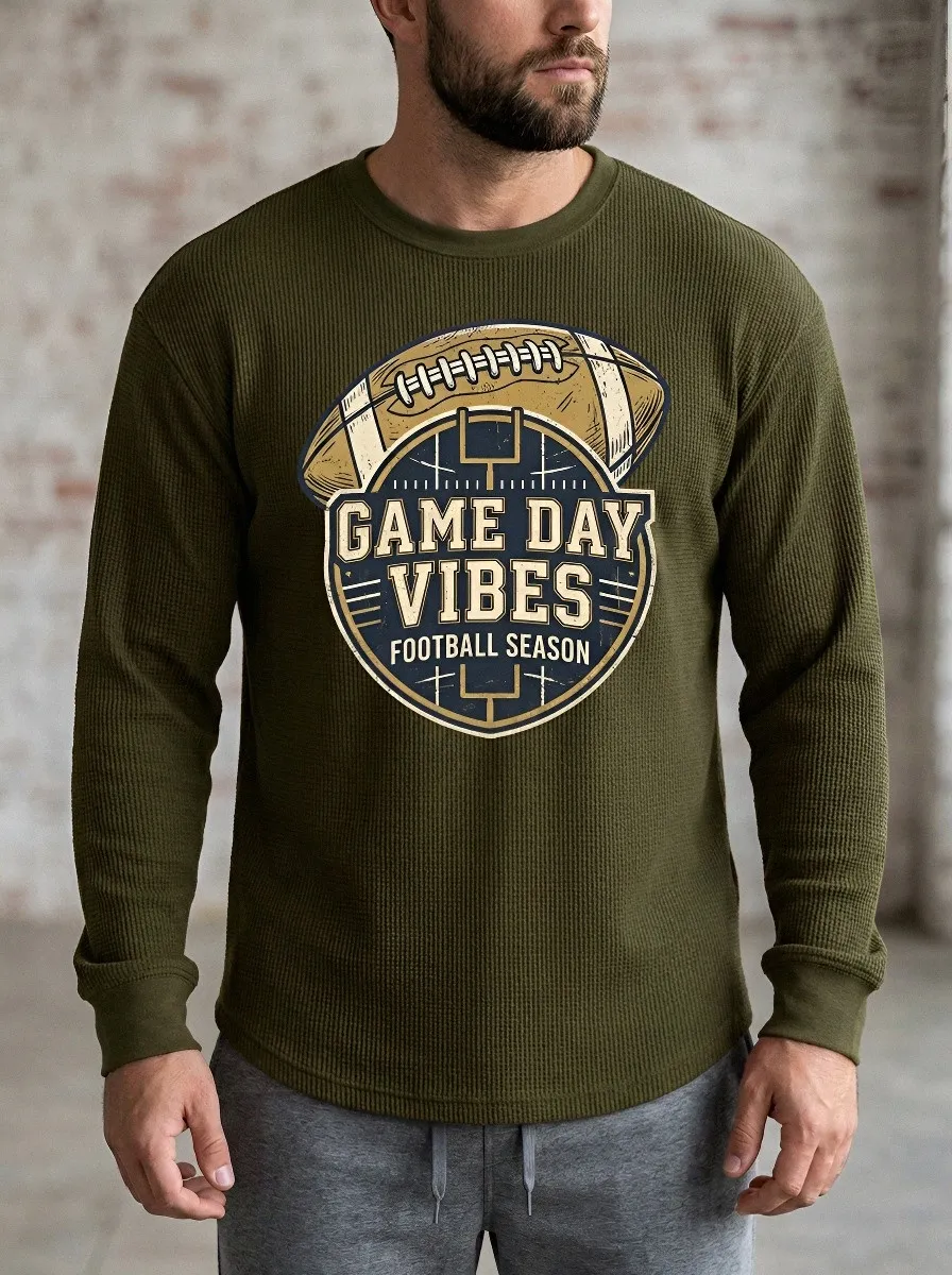 Men's American Football Game Day Vibes Printed Waffle T-Shirt