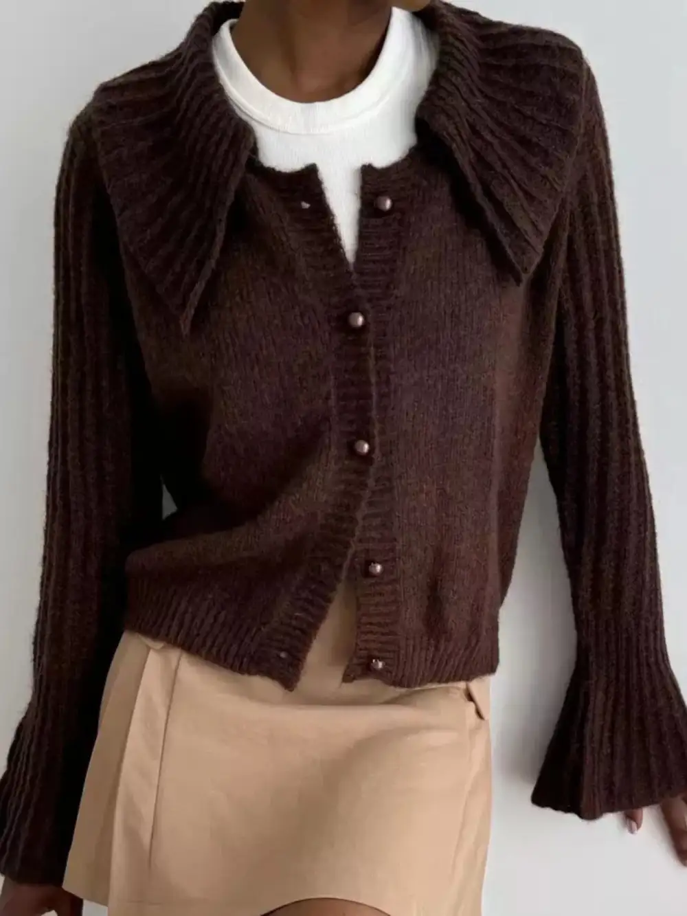 Button Up Flare Sleeve Cardigan