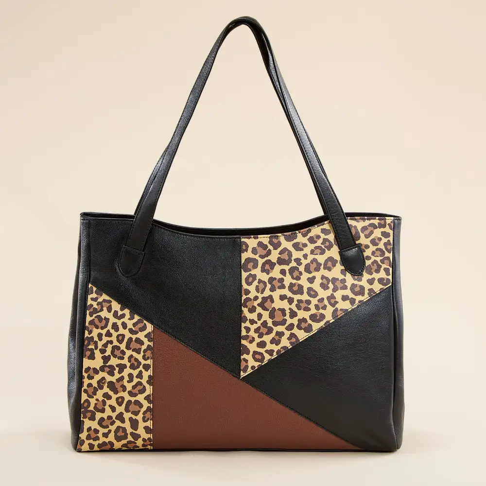 Mixed Leather Safari Satchel Bag