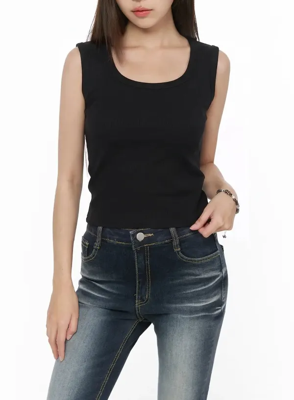 Ribbed U-Neck Tank Top