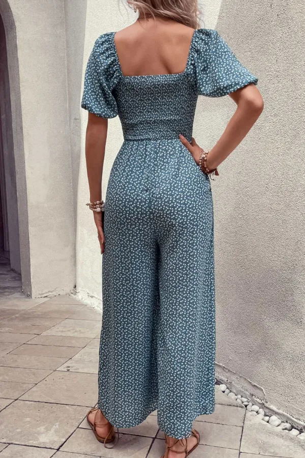 Printed Square Neck Pockets Jumpsuit