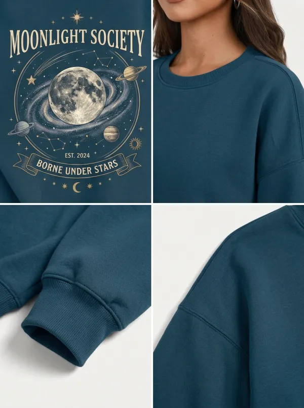 Women's Celestial Moonlight Society Moon Planets Printed T-shirt