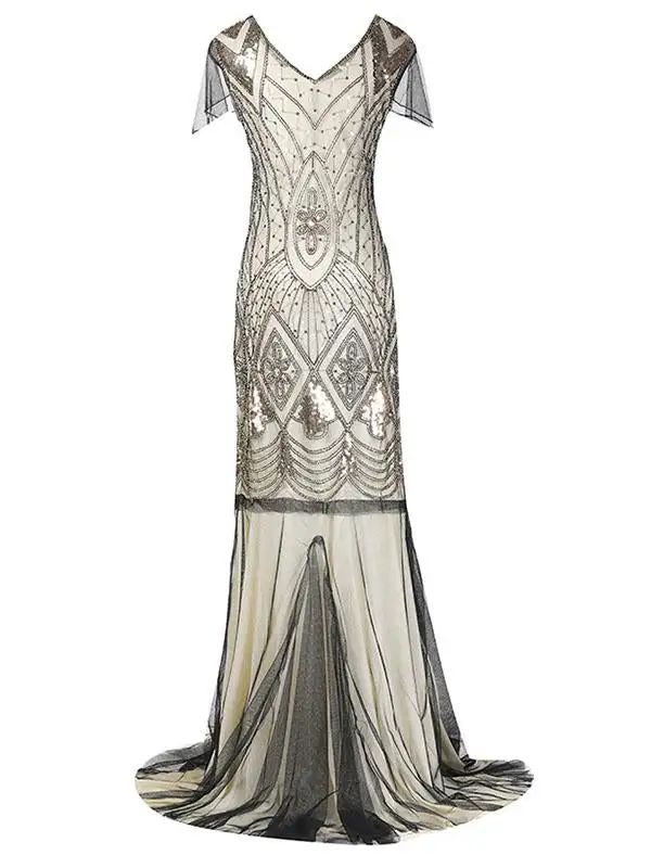 Layered Sequined Flapper V Neck Fringe Flapper Dress