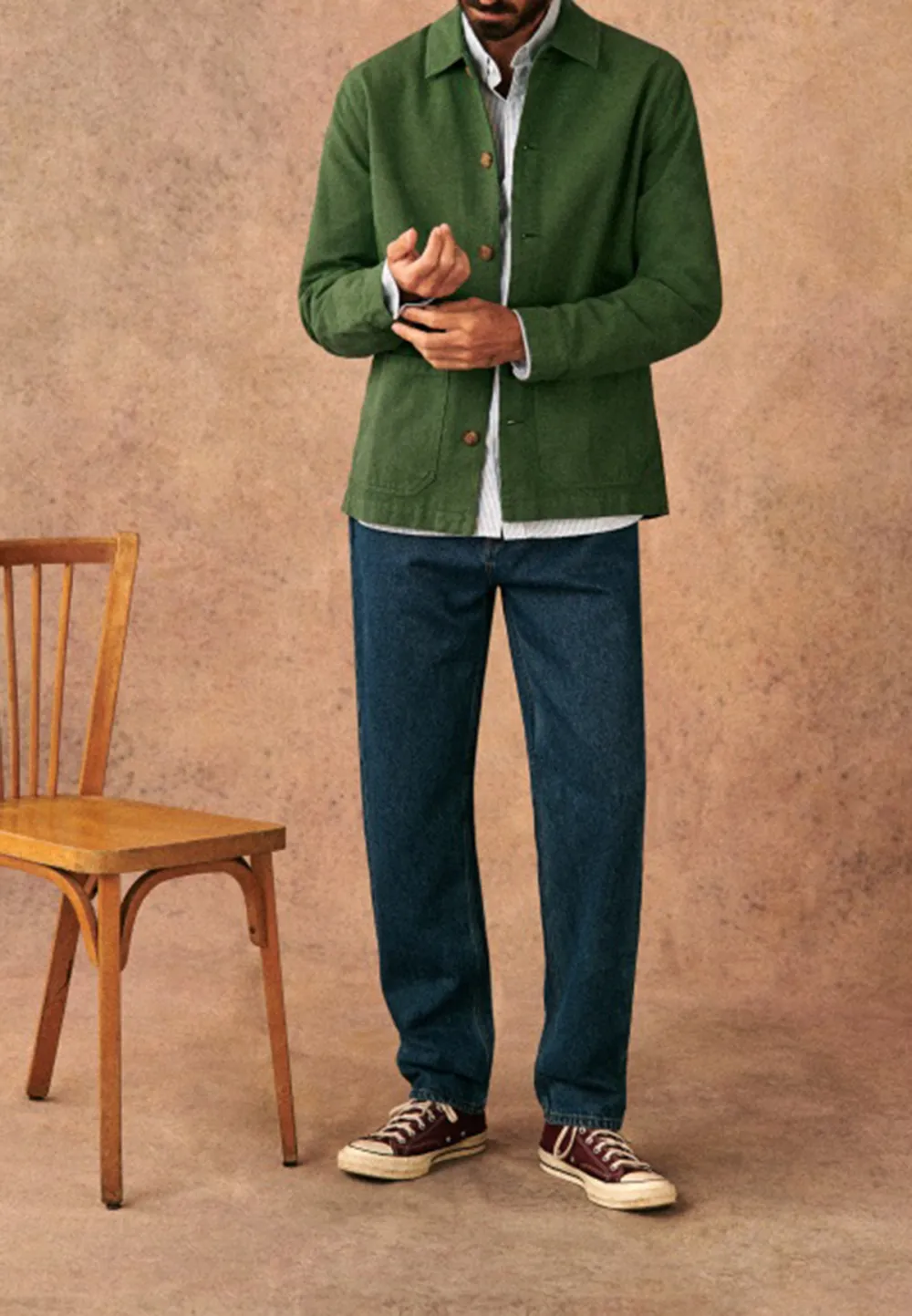 Forest Green Cotton Button Front Chore Jacket