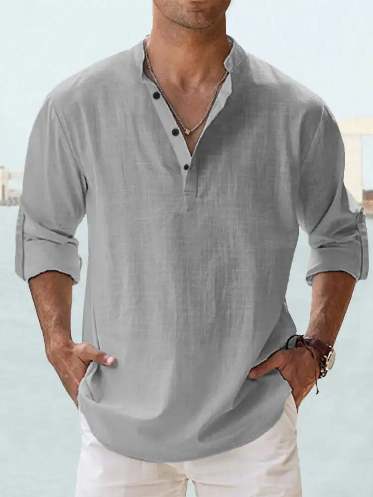 Men's Casual Shirt Long-Sleeve With Stand Collar