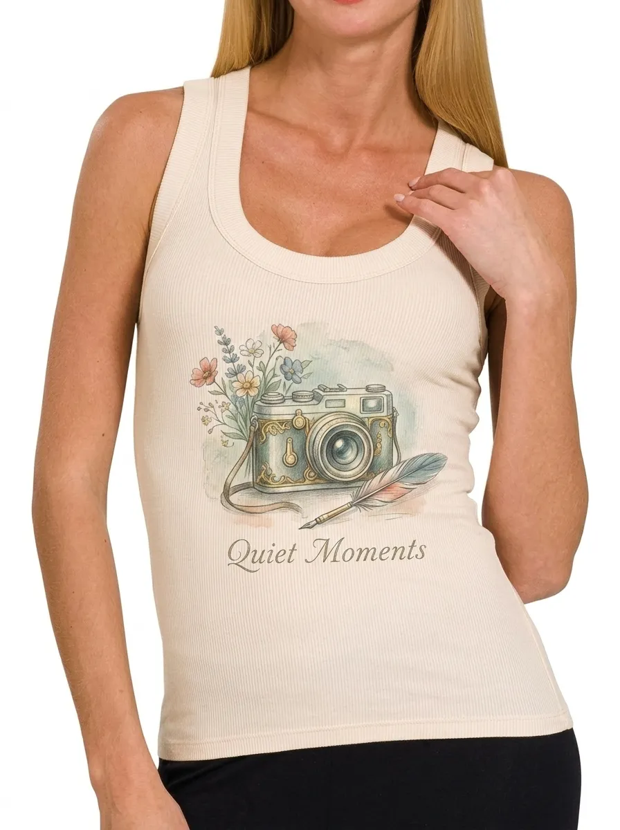 Women's Photography Lover Quiet Moments Camera Flower Printed Tank Top