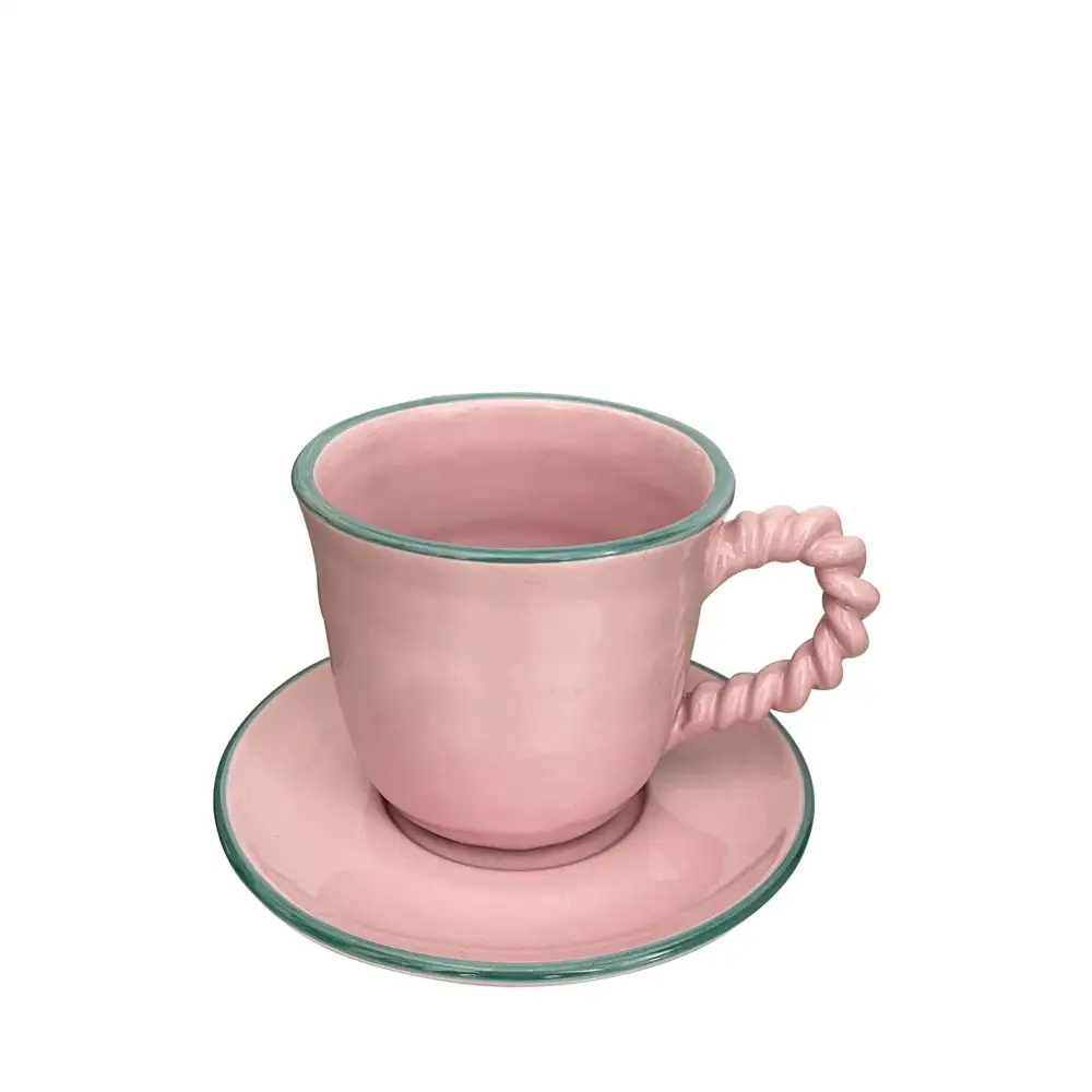 Rope-Handle Ceramic Coffee Cup And Saucer