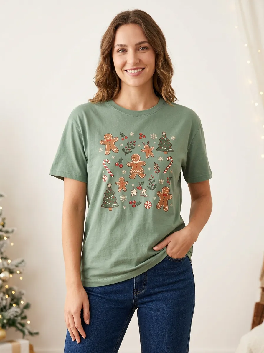 Gingerbread Man Beside a Decorated Tree T Shirt