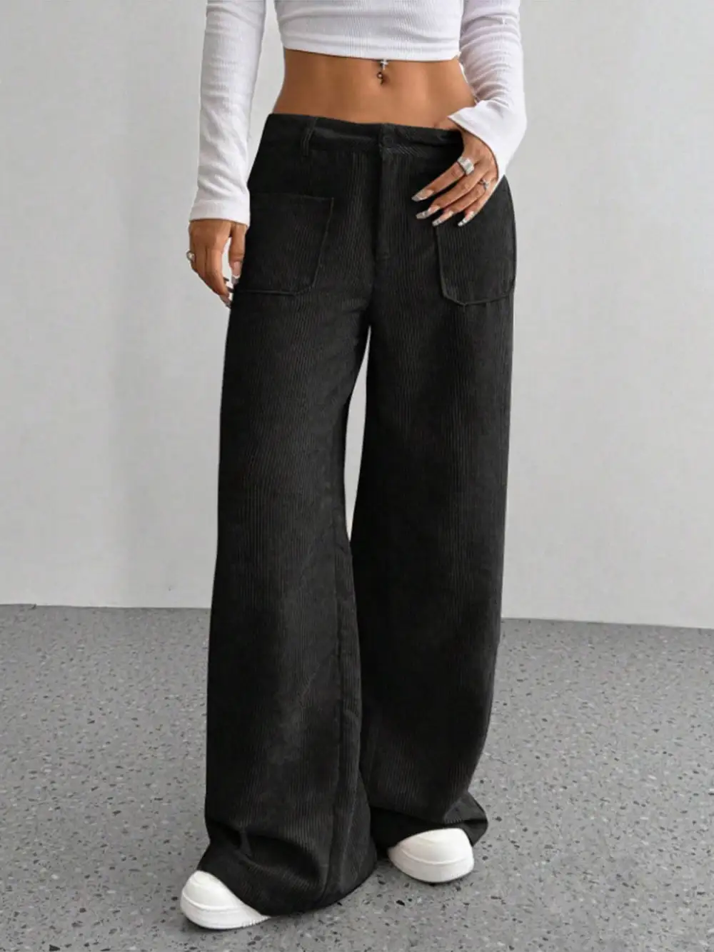 Relaxed Structure Sequin Wide Leg Pocketed Pants