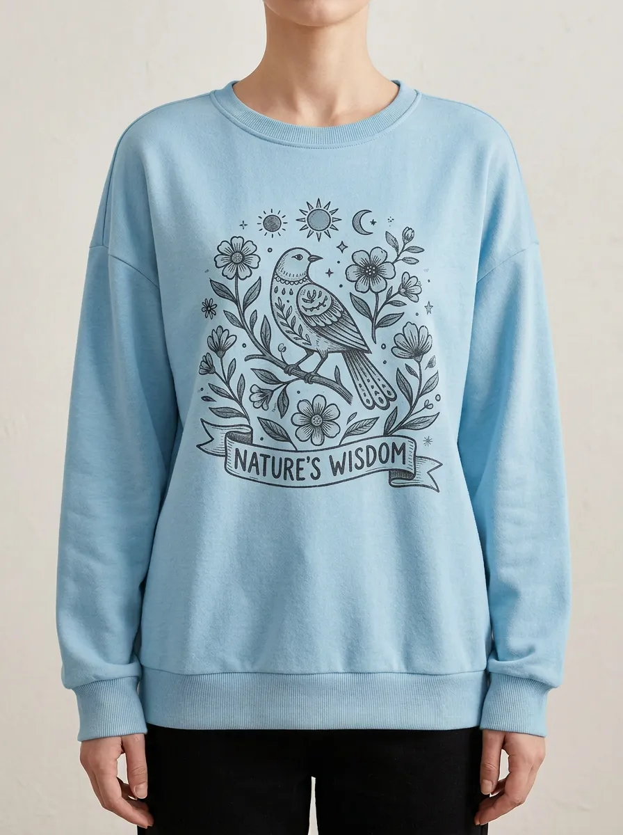 Nature Wisdom Bird Floral Celestial Sweatshirt