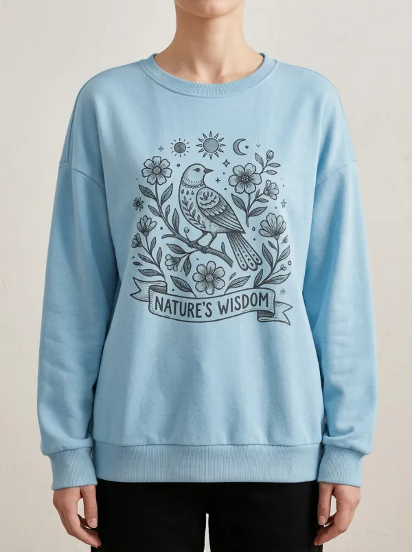 Nature Wisdom Bird Floral Celestial Sweatshirt