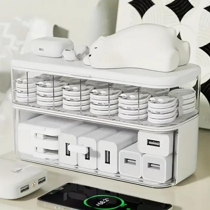 1pc Clear Desktop Cable Organizer Box