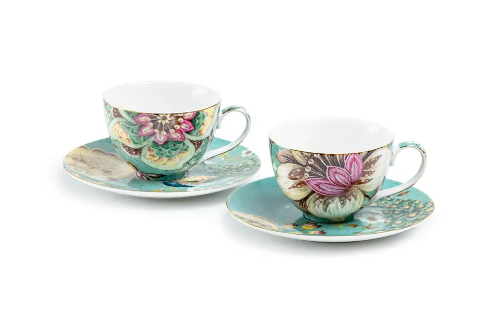 Peacock Lotus Garden Cup Saucer Porcelain Tea Cup And Saucer