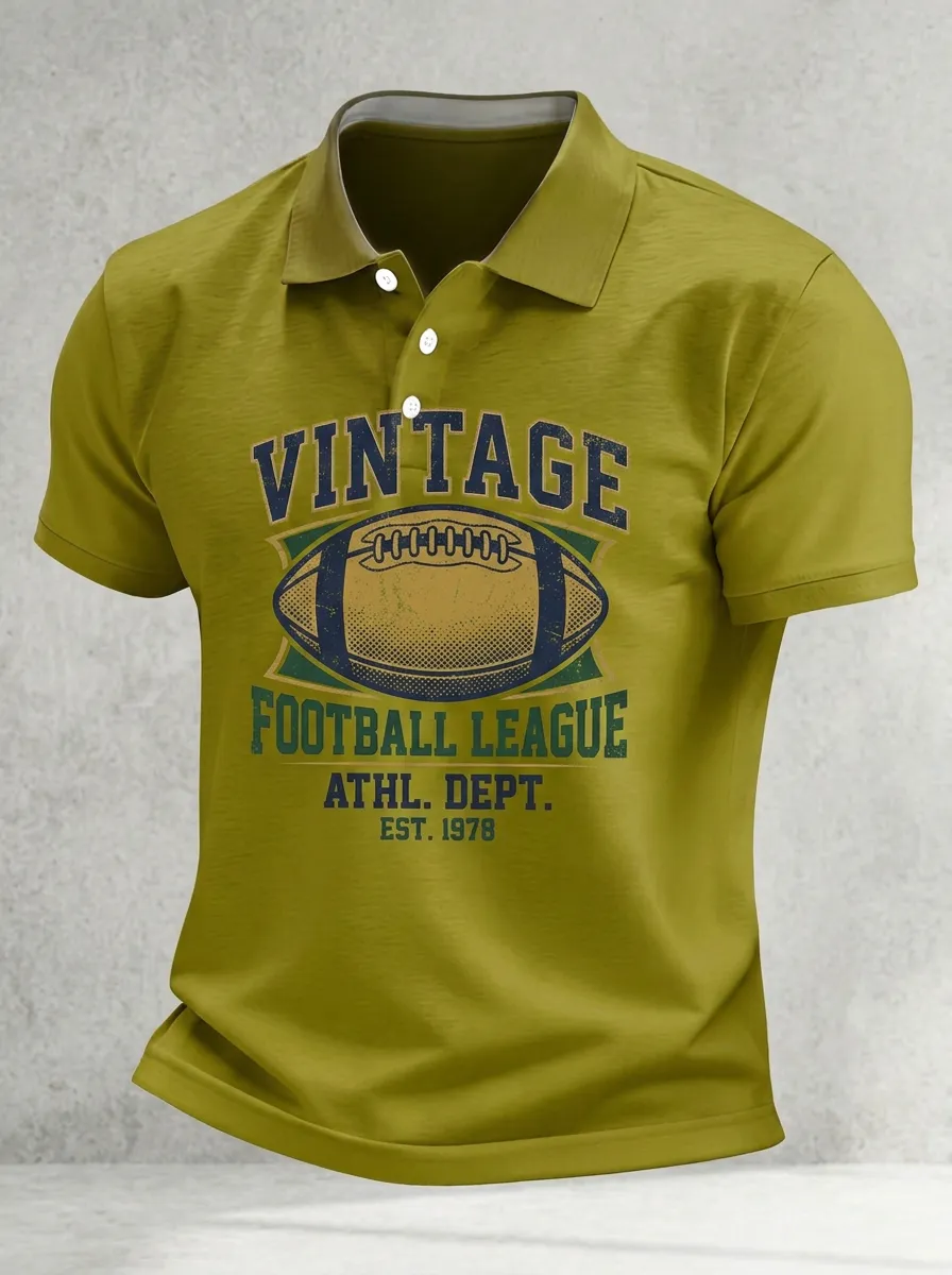 Men's Vintage Football League Athletic Graphic Polo Shirt