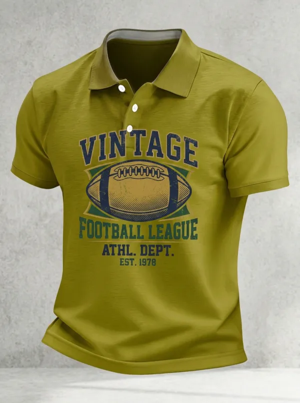 Men's Vintage Football League Athletic Graphic Polo Shirt