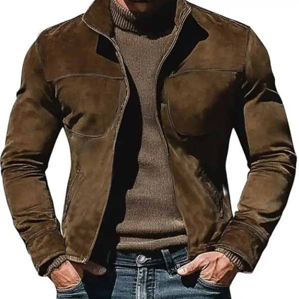 Band Collar Textured Work Jacket