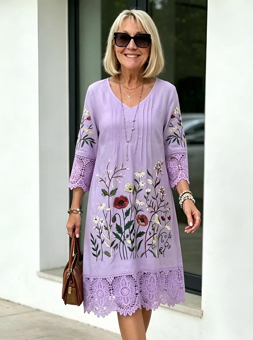 Women's Summer Vacation Poppy Floral Embroidered Printed Dress