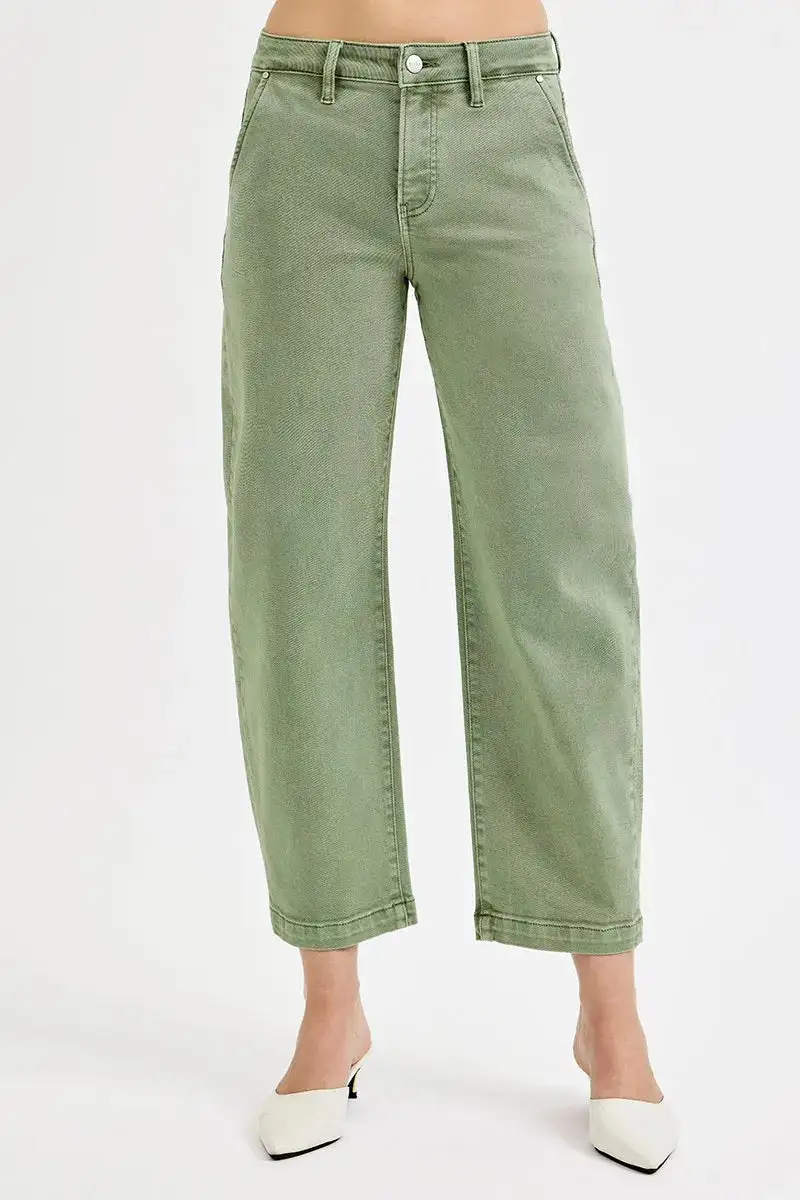 Full Size Tummy Control High Rise Crop Barrel Jeans Plus Size