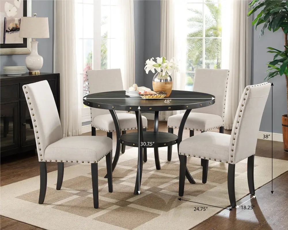 Wood Dining Set with Fabric Nailhead Chairs
