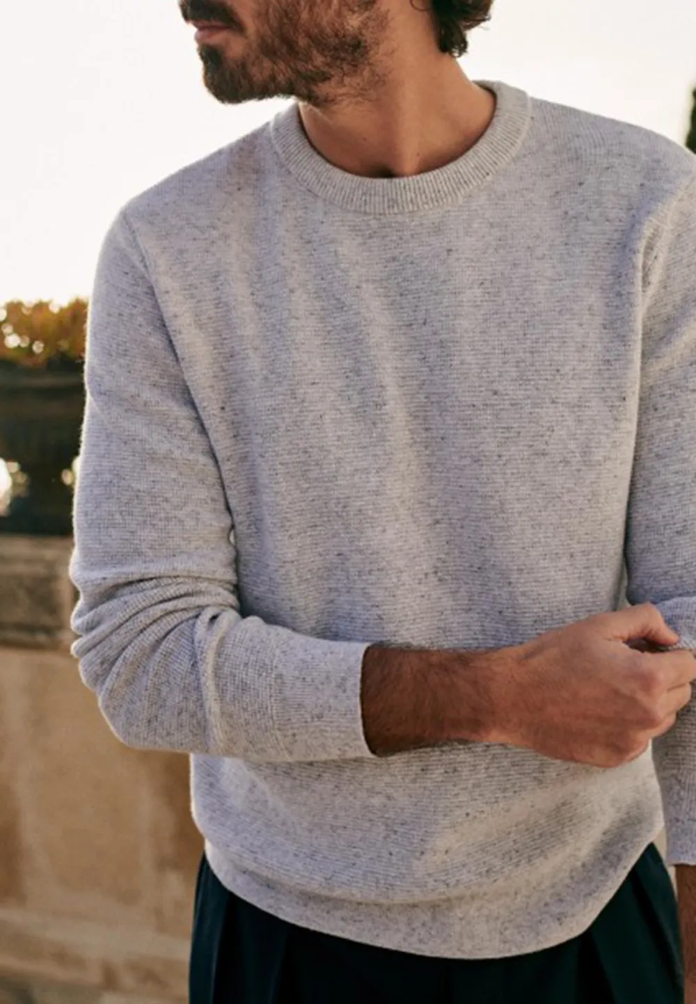 Light Grey Marled Knit Crew Neck Sweater