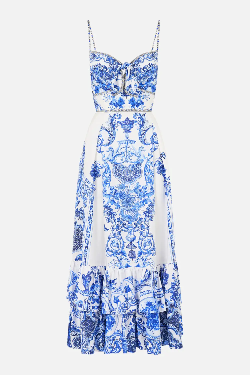 Ruffle Hem Tie Front Midi Dress