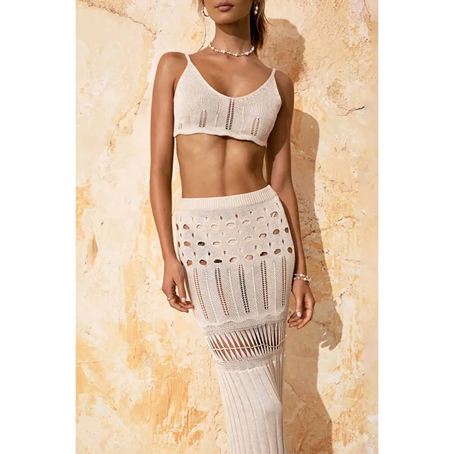 Women's Scoop-Neck Openwork Swimsuit Cover-Up Set