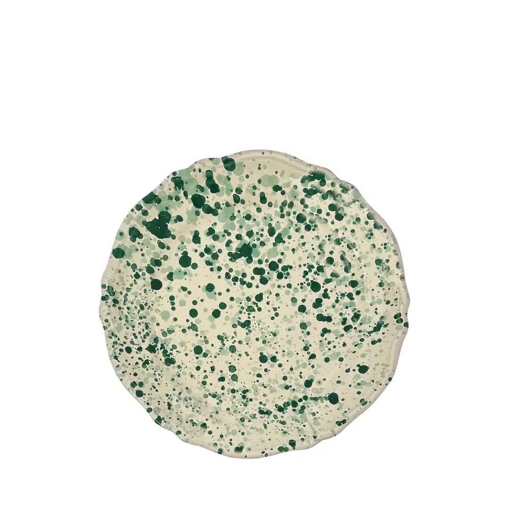 Scalloped Splatter-Finish Ceramic Dessert And Side Plate