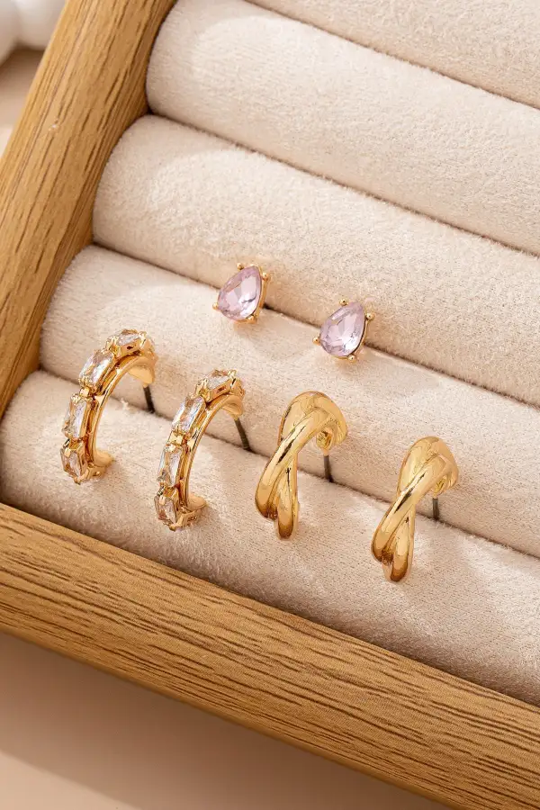 Pink Crystal Hoop arring Set